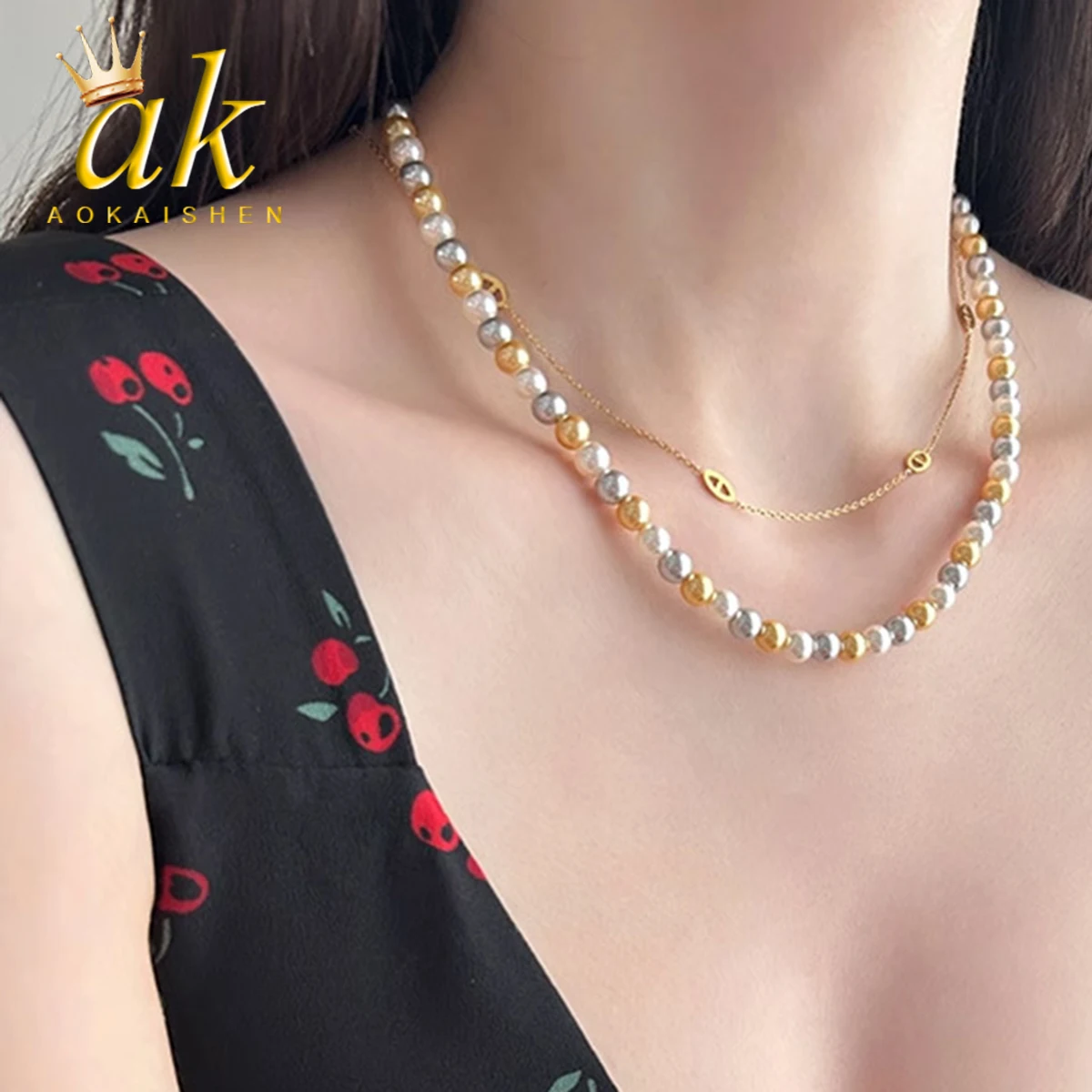 

Aokaishen Silver Candy Mixed Color Pearl Necklace Versatile for Women High-end Beaded Clavicle Chain Dopamine Jewelry 2023 New