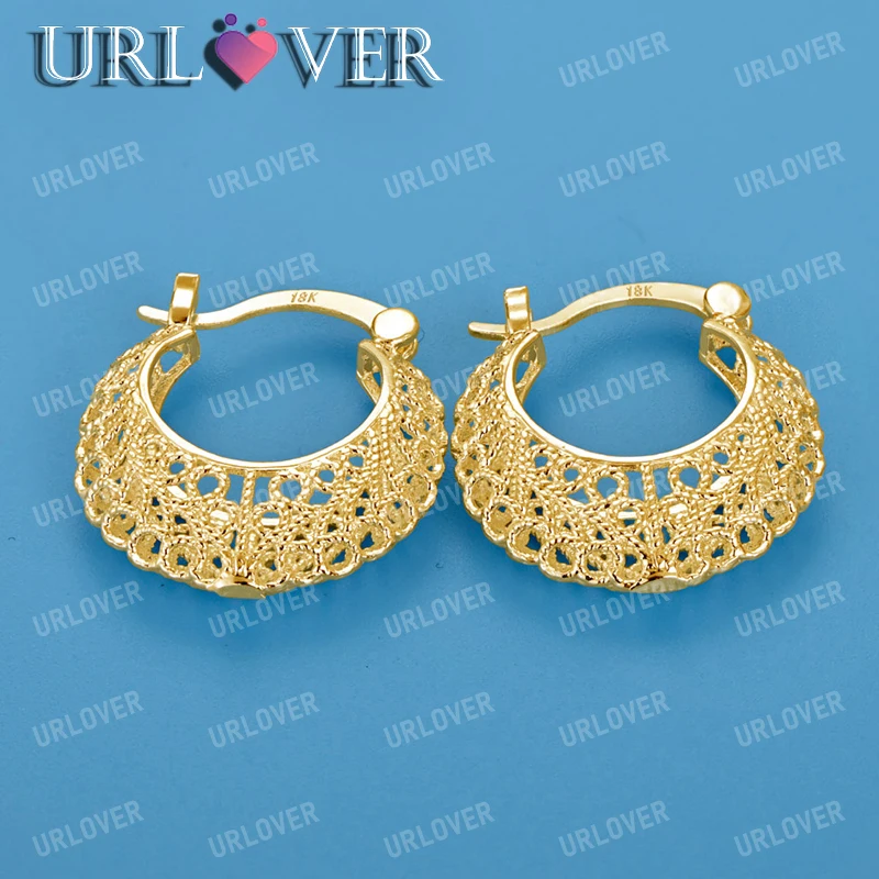 

URLOVER 18K Gold Hollow U-shaped Earrings For Women 925 Sterling Silver Clip Earring Party Birthday Wedding Fashion Jewelry Gift