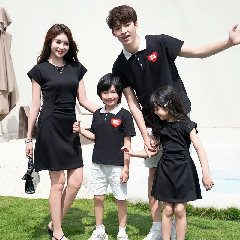 Family Matching Couple Clothes Brother and Sister Clothing Mom and Daughter Girl Dresses Dad and Son Boy Polo Shirts Shorts Sets