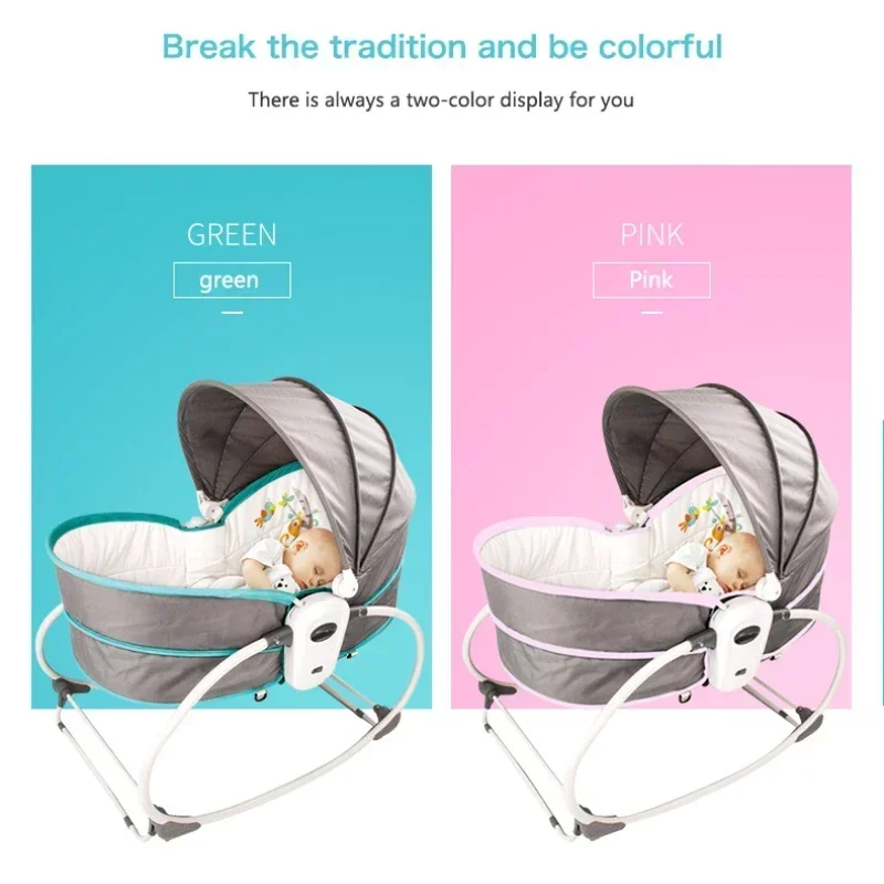 Baby Rocking Chair Baby Cradle 5-in-1 Music Vibrating Tent Shaker Baby Rocking Crib 0-3 Years Old Smart Sleep Chair Cradle Seat