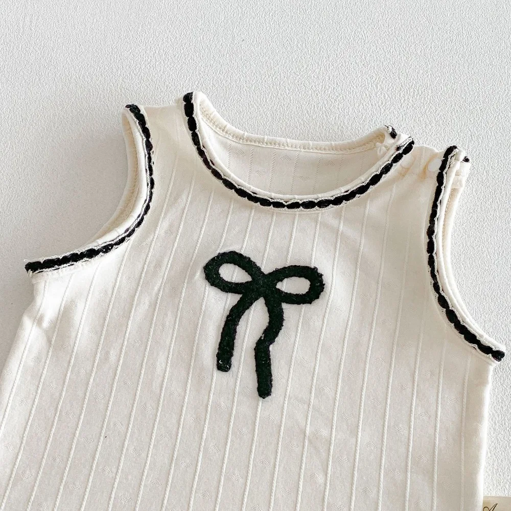 2026 Summer Newborn Baby Girl Clothing Set 0-3Years Cute Infant Sleeveless Bow Vest Tops+Dot Skirted Bloomers Short 2PCS Outfits