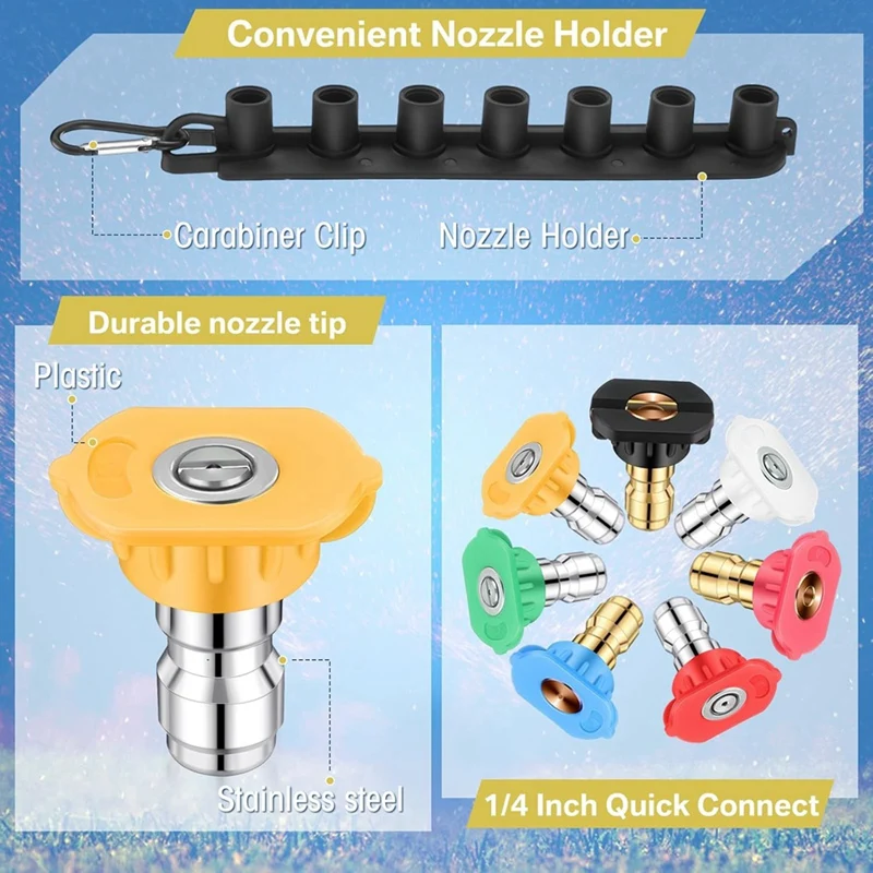 3Sets 7Pcs Pressure Washer Nozzle Set,4000 PSI Power Washer Nozzle Tips With Nozzle Holder,1/4Inch Quick Connect, 2.5GPM