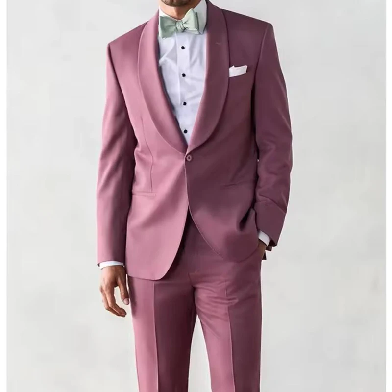 

High Quality Men's Suits Shawl Lapel Slim Fit Single Breasted One Button 2 Piece Wedding Jacket Pants Luxury Prom Full Set Terno