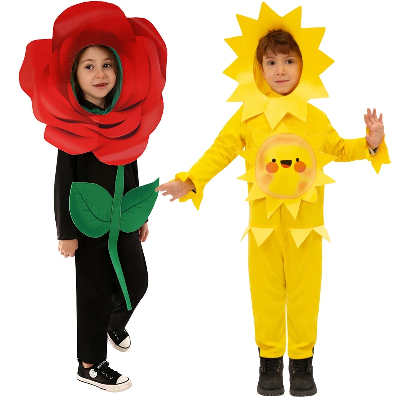 Halloween Kids Boys Girls Cosplay Costume Cute Plant Sunflower / Roseflower Jumpsuit + Headwear Kindergarten Performance Outfits