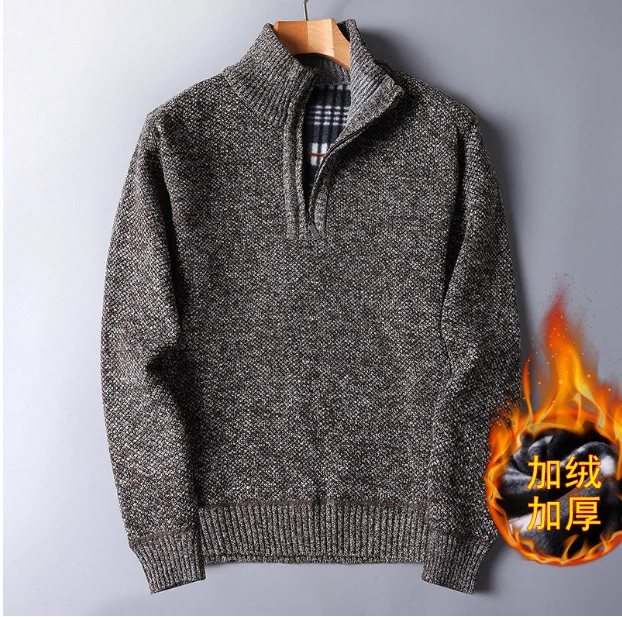 Autumn and winter men's knitwear high quality velvet plus warm middle-aged and elderly zipper loose all-match knitwear size 3XL