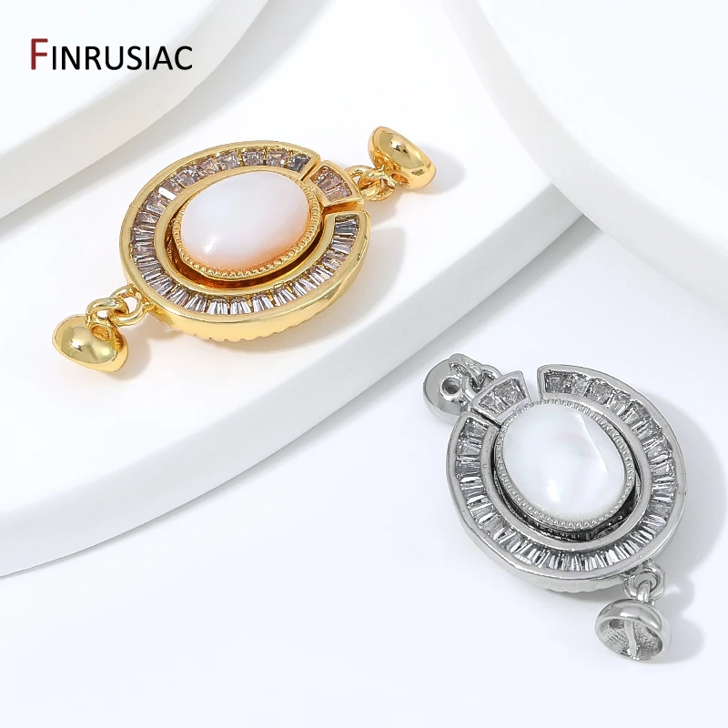 18K Gold Plated Brass Oval Magnetic Clasp,Baguette CZ Halo Cat Eye Stone Connector Lock For Pearl DIY Jewelry Making Accessories image 3