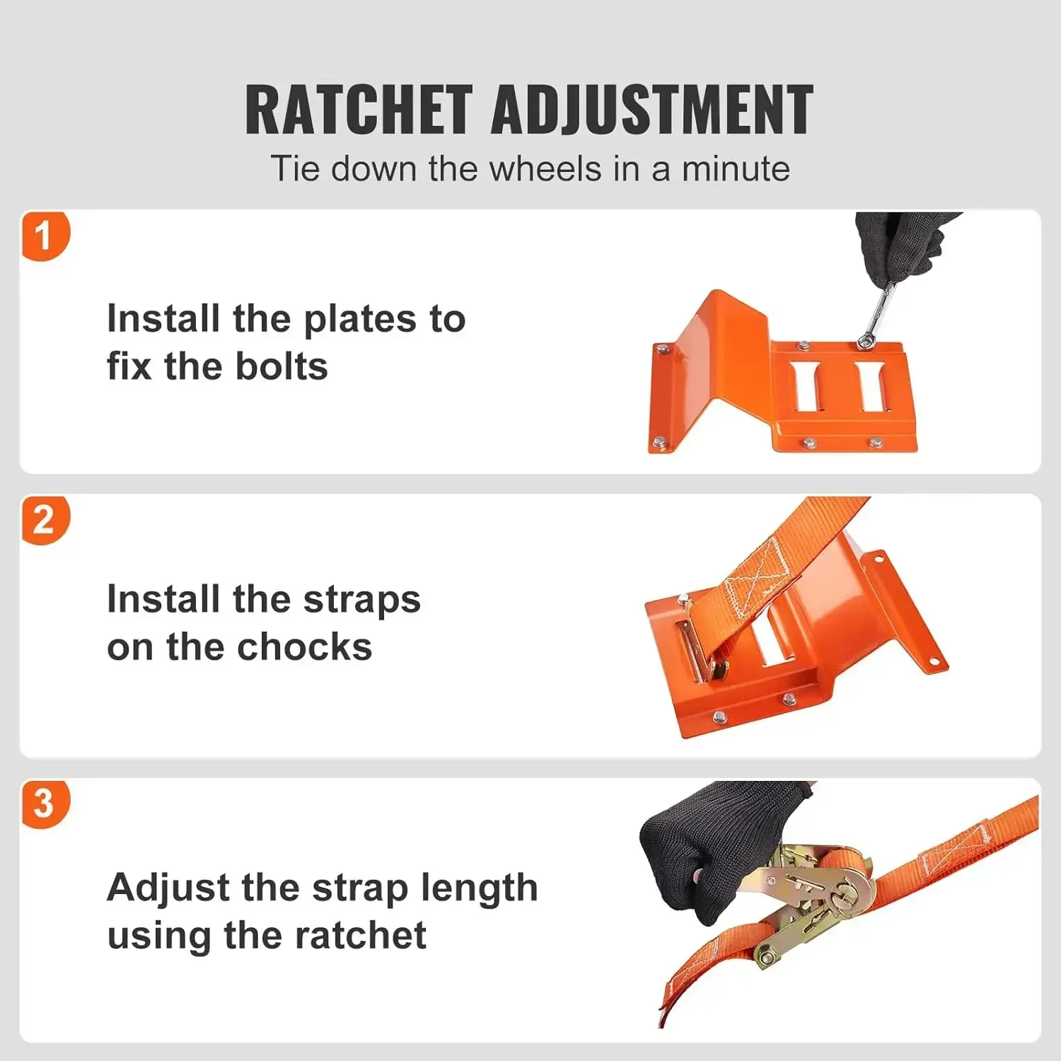 

[XMSJ]Wheel Chock Tie Down Kit, 2" x 96" Tie Down Strap Kit, Heavy Duty Trailer Tie Down System for 10"-23" Wheels, ATV, UTV, Tr