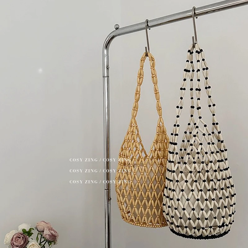 

Изысканная деревянная сумка-мессенджер ручной работы, большая ажурная сумка-тоут, летние каникулы, женские пляжные сумки