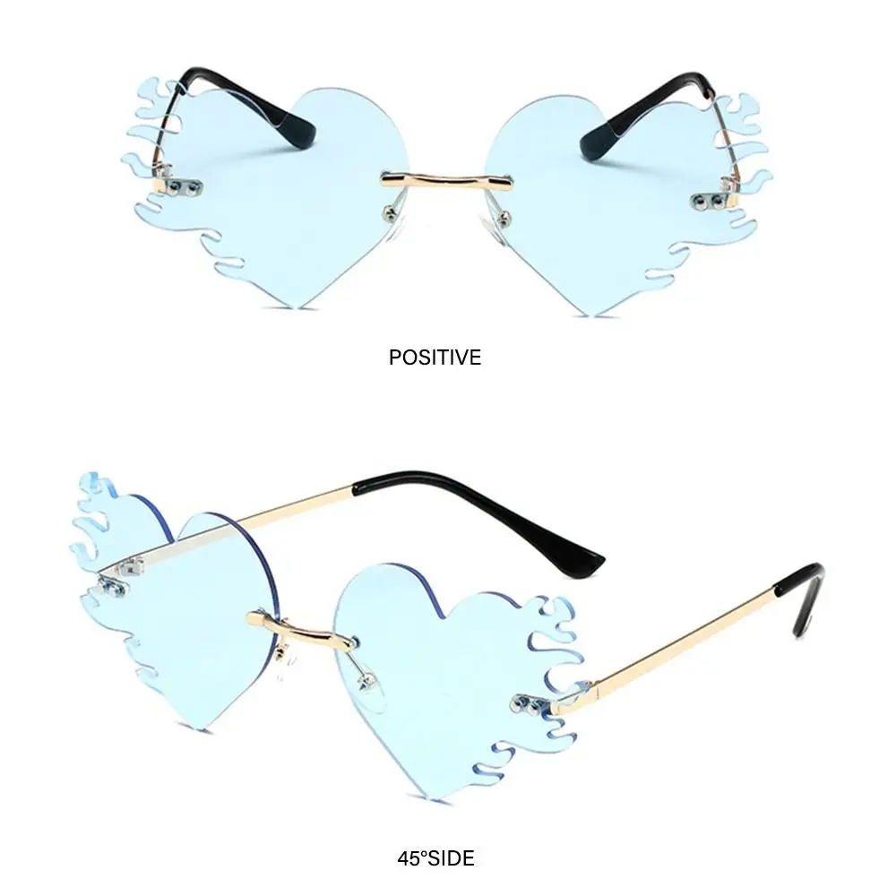 نظارات شمسية بدون إطار على شكل قلب نار ، نظارات شمس لهب ، نظارات للحفلات ، حماية UV400 ، إكسسوارات أزياء