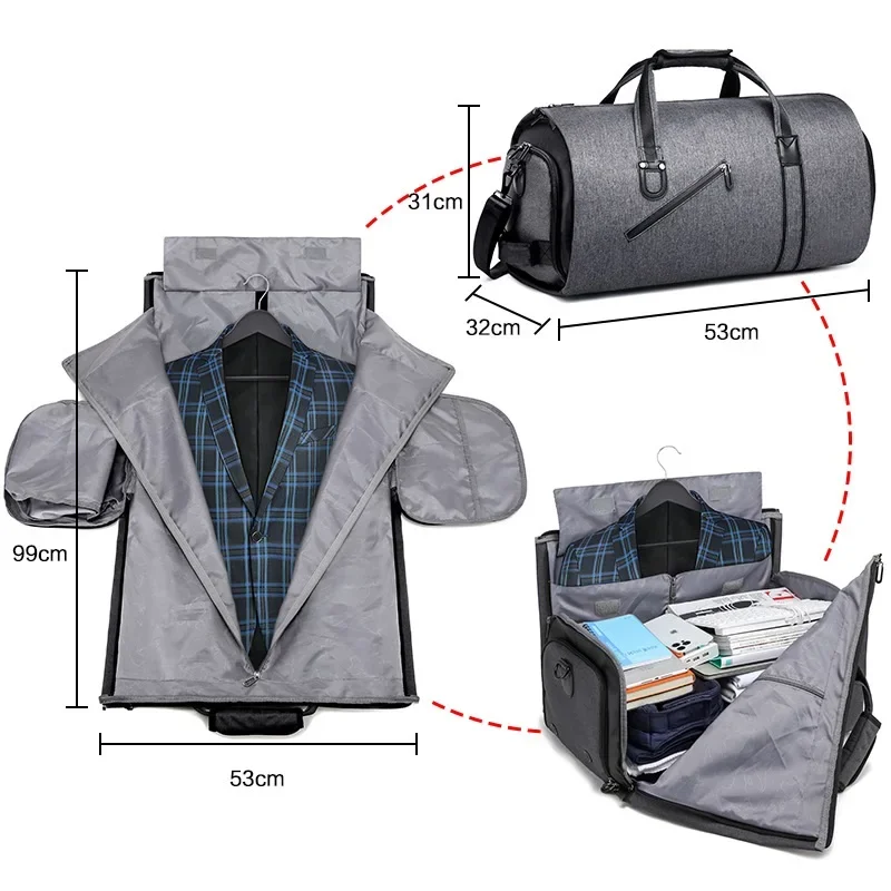 Imagem -02 - Bolsa de Viagem Multifunções para Homens Armazenamento de Terno Masculino Bolsa de Bagagem de Grande Capacidade Mochila Impermeável Bolso para Sapatos Sapatos