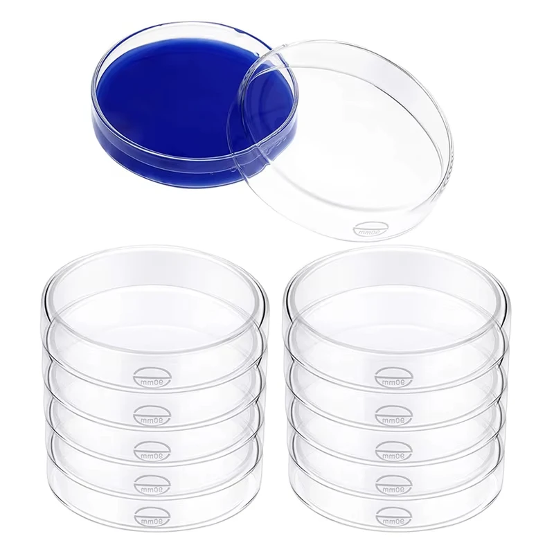 B-M Glass Petri Dish Set Borosilicate Lab Plates Transparent Tissue Culture Plates with Lid (10 Pieces, 90 x 20 mm)