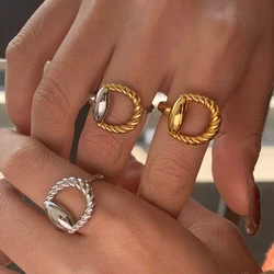 Yori 18K Gold Plated Stainless Steel Braided Ring Textured Stackable Jewelry Set for Daily/Fashion Wear Elegant Golden Gift