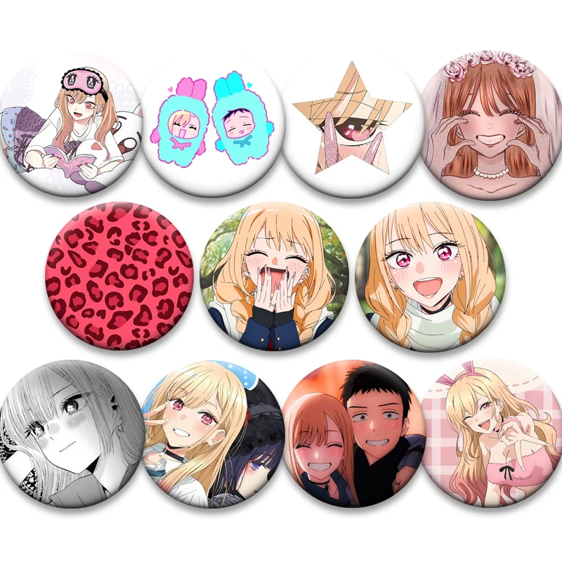Cute Exquisite Manga Button Pins Kitagawa Marin,Gojo Wakana Cartoon Badge Anime My Dress Up Darling Brooches Bag Accessorie Gift