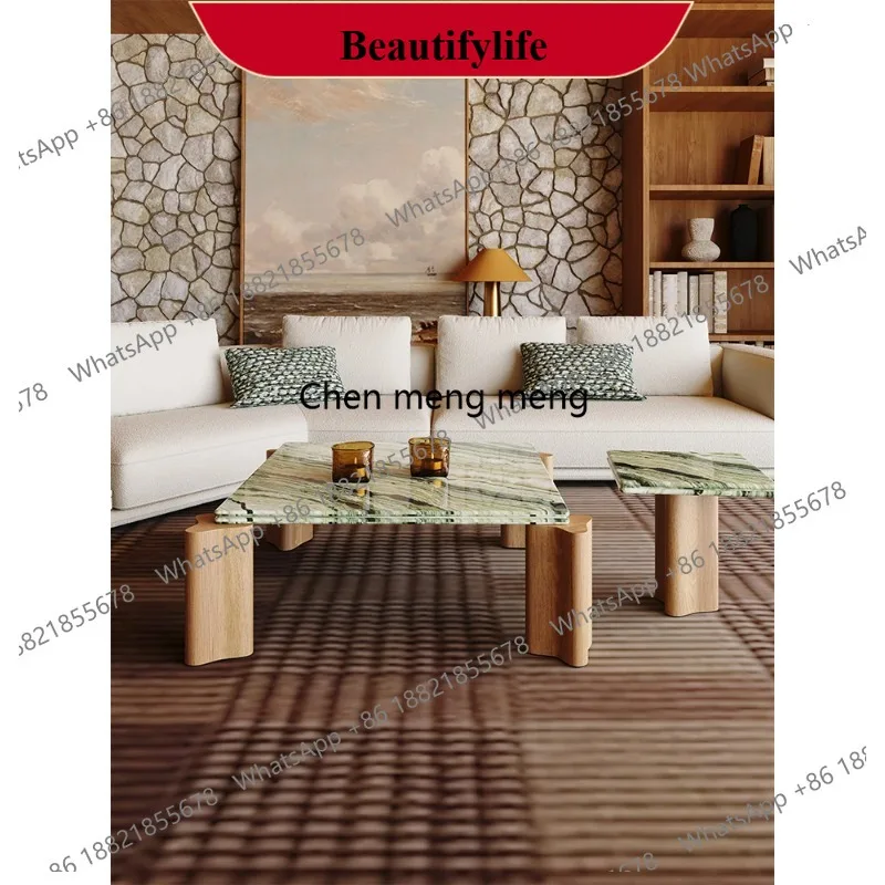

D132 Italian Style Square Coffee Table - Minimalist luxury marble coffee table, natural stone living room table
