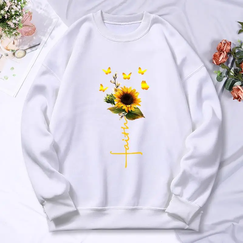 Sunflower Butterfly Beautiful Prints Womens Sweatshirt Simple Loose Autumn Hooded Street Fleece Warm Hoodies Crewneck Pullover