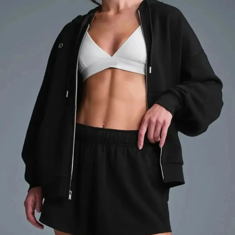 

Cotton Coat Loose Fit Fashion Outerwear for Autumn 2025 Women's Casual Solid Color Sport Zipper Jacket with Pocket Hooded