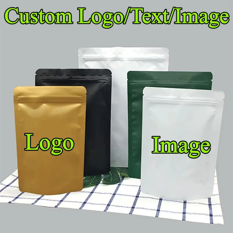 100PCS Stand Up Matte Aluminum Foil Ziplock Packaging Bag DIY Logo Matcha Coffee Beans Valve Snack Candy Gift Storage Pouches