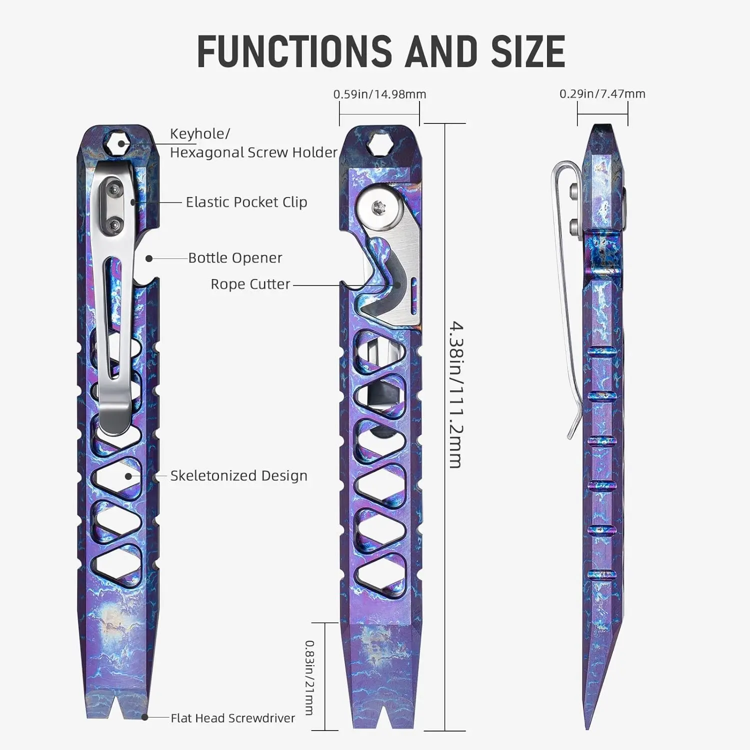 TISUR Titanium EDC Pry Bar, Pocket Small Crowbar for Men Outdoor,Keychain Pry Bar Multitool With Bottle Opener