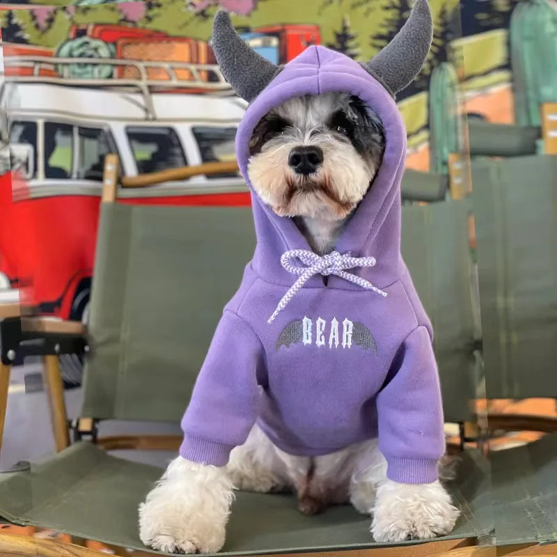 Dog Hooded Cat Winter Clothes Pet Fleece Hoodie Hooded Horn Thickened Compared To Bear Schnauzer Clothes Puppy Clothes