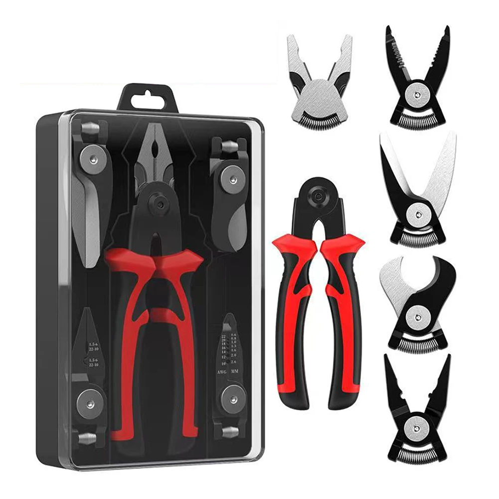 

5 In 1 Multifunctional Wire Stripper Crimping Pliers Needle Nose Pliers Replaceable Head Electrician Wire Stripping Cutting Tool