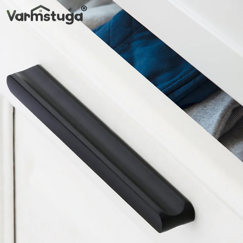 VARMSTUGA-tiradores de puerta de armario de cocina, herrajes de aleación de aluminio negro Simple americano, tiradores de cajón, manija de muebles