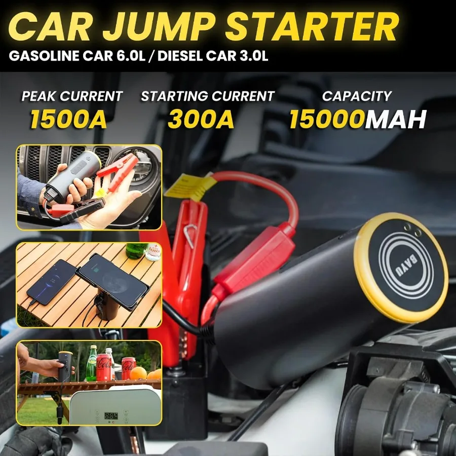 BAYU 6 في 1 مجموعة أدوات تشغيل السيارة مع 19000PA مكنسة كهربائية للسيارة بطارية عالمية غسالة الضغط اللاسلكي 150 رطل لكل بوصة مربعة تضخيم الإطارات