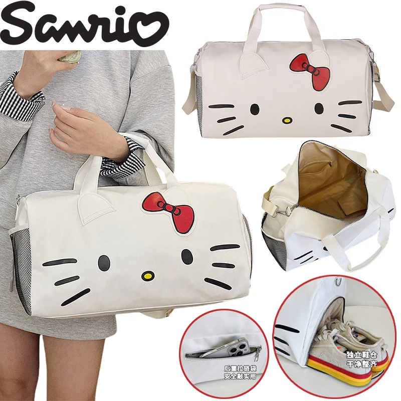 

Sanrio Hello Kitty Large Capacity Travel Gym Bag Anime Women Portable Pu Sports Bag Short Distance Luggage Bag Fitness Bags Gift