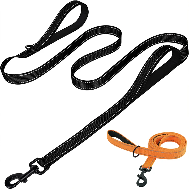 Double Handle Dog Leash Reflective Dog Leashes For Night Safety Heavy Duty Leash For Large And Medium Breed Dogs Outside Walking