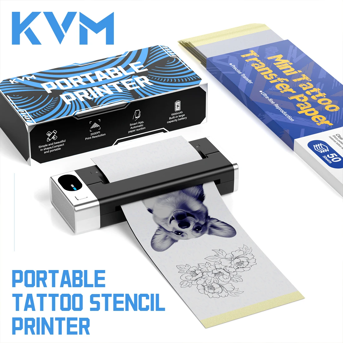 KVM Portable Tattoo Stencil Printer 1500mAh Bluetooth with 10 Transfer Papers Wireless Thermal Tattoo Machine Tattoo Accessories