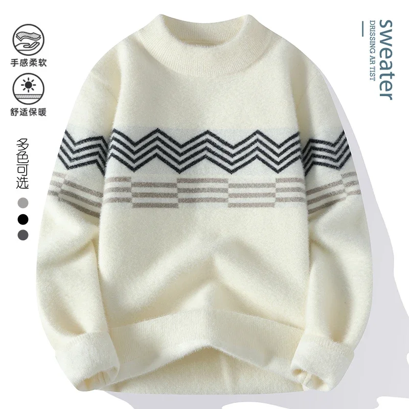 

Men's Loose stripe printing Pullover Brand Clothing Male Slim Fit Fashion Knitt Sweater Man Thick Warm Comfortable High Quality