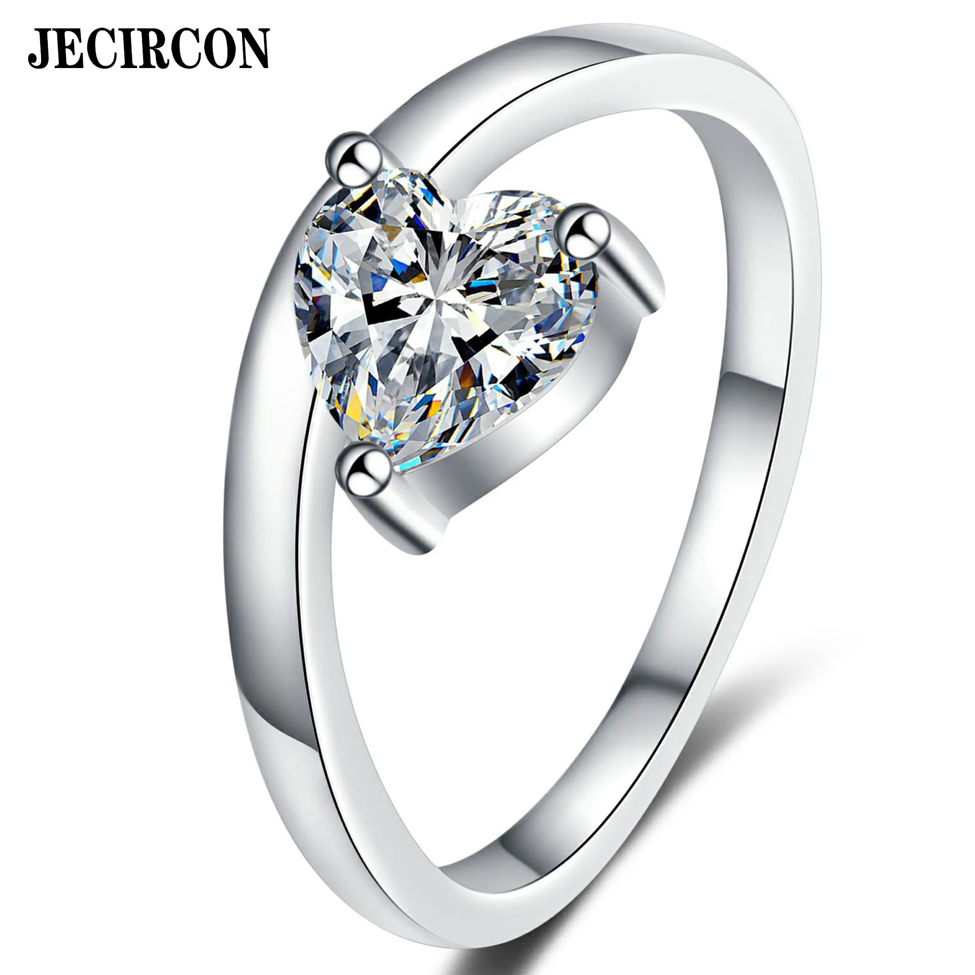 

JECIRCON S925 Sterling Silver Moissanite Ring for Women Heart-shaped Aperture Ring Personalized Simple Jewelry for Girlfriend