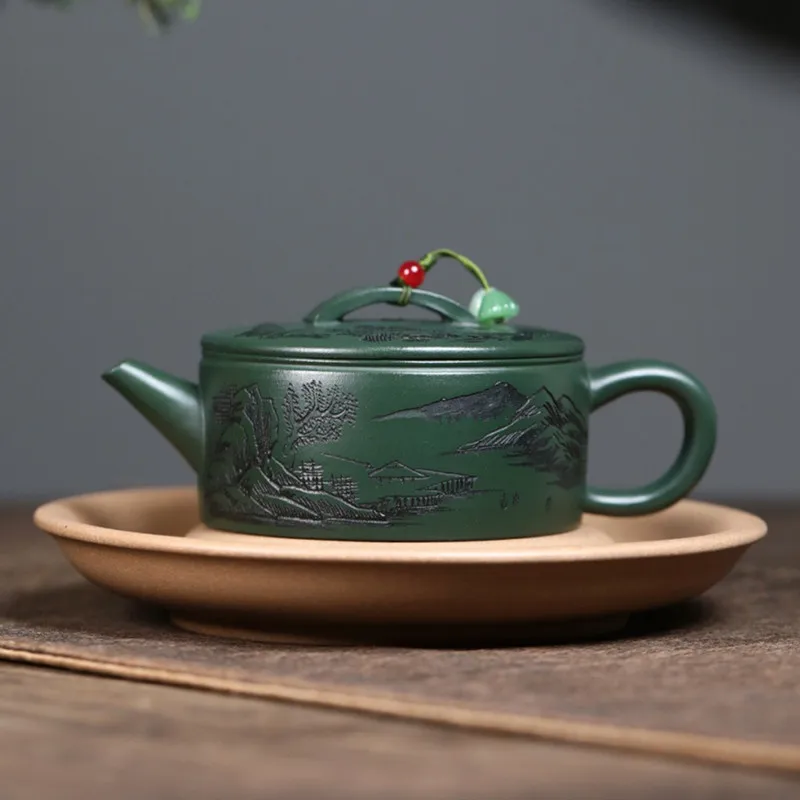 

Chinese Yixing Purple Clay Teapot Raw Ore Dark Green Mud Tea Pot Handmade Landscape Beauty Kettle Household Zisha Tea Set 160ml