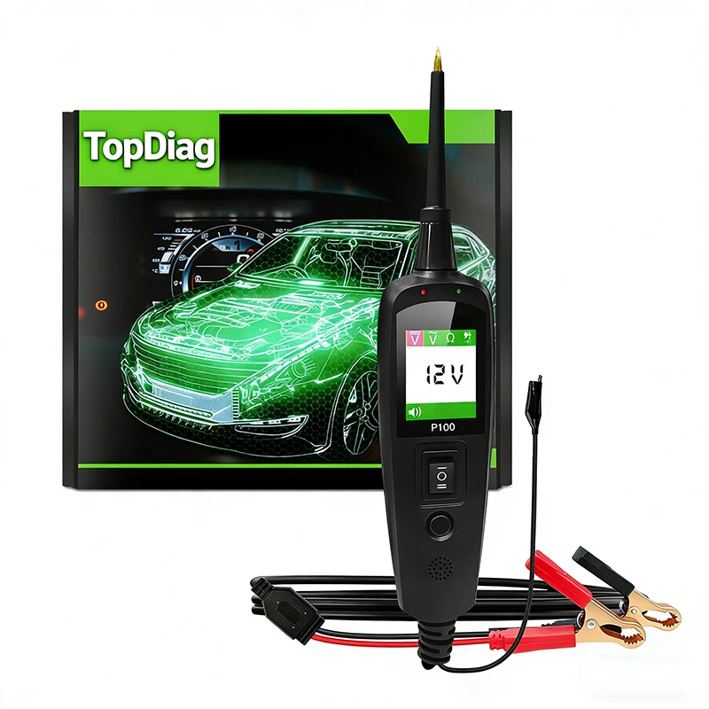 TopDiag P100 12V 24V Car Electrical Tester - 2m/10m Power Scan Probe Kit Battery Diagnostic Tool for Motorcycle Repair