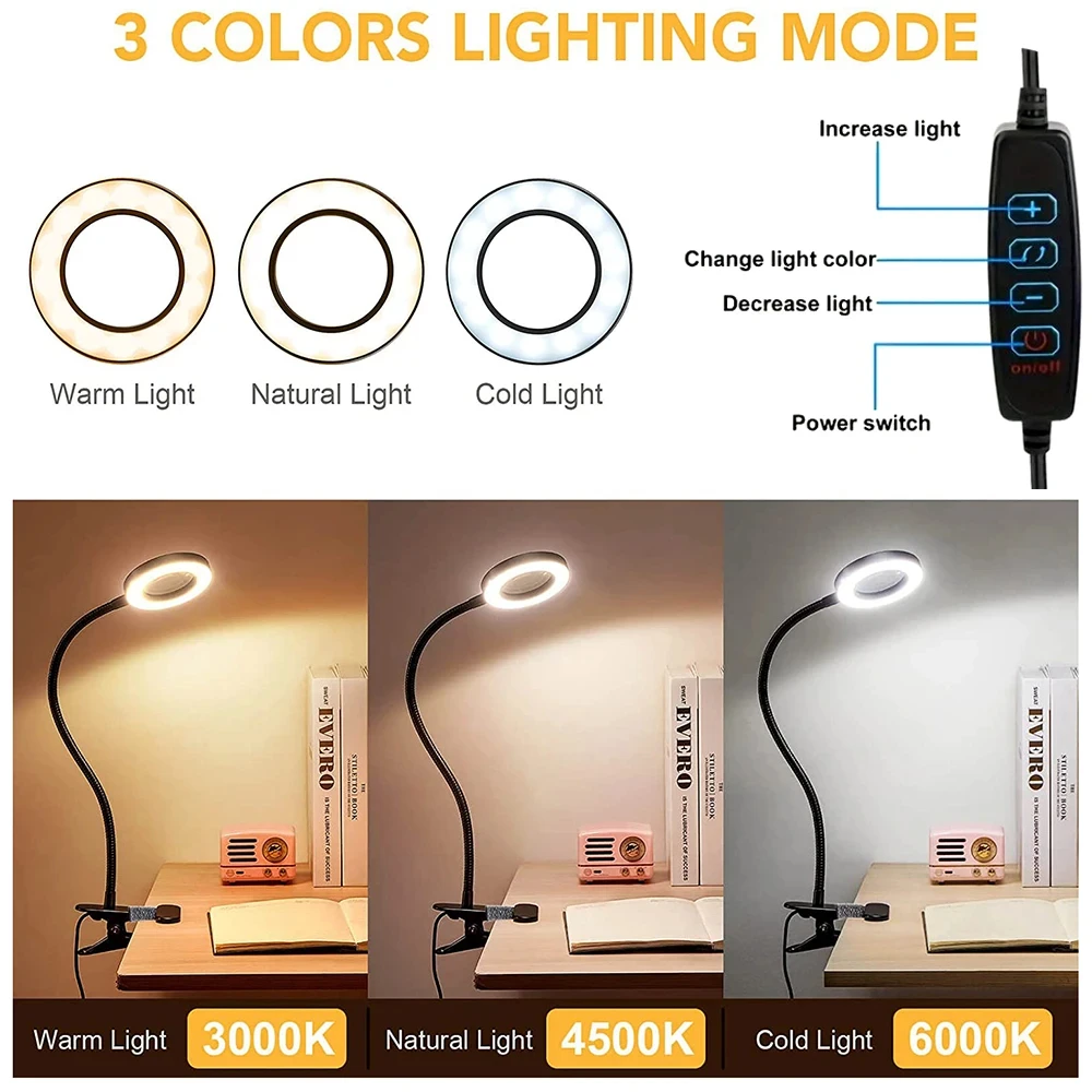 Dispaint 5X Magnifying LED Desk Lamp - 3 Color Modes, 10 Brightness Levels, USB Powered, Perfect for Diamond Painting, Reading