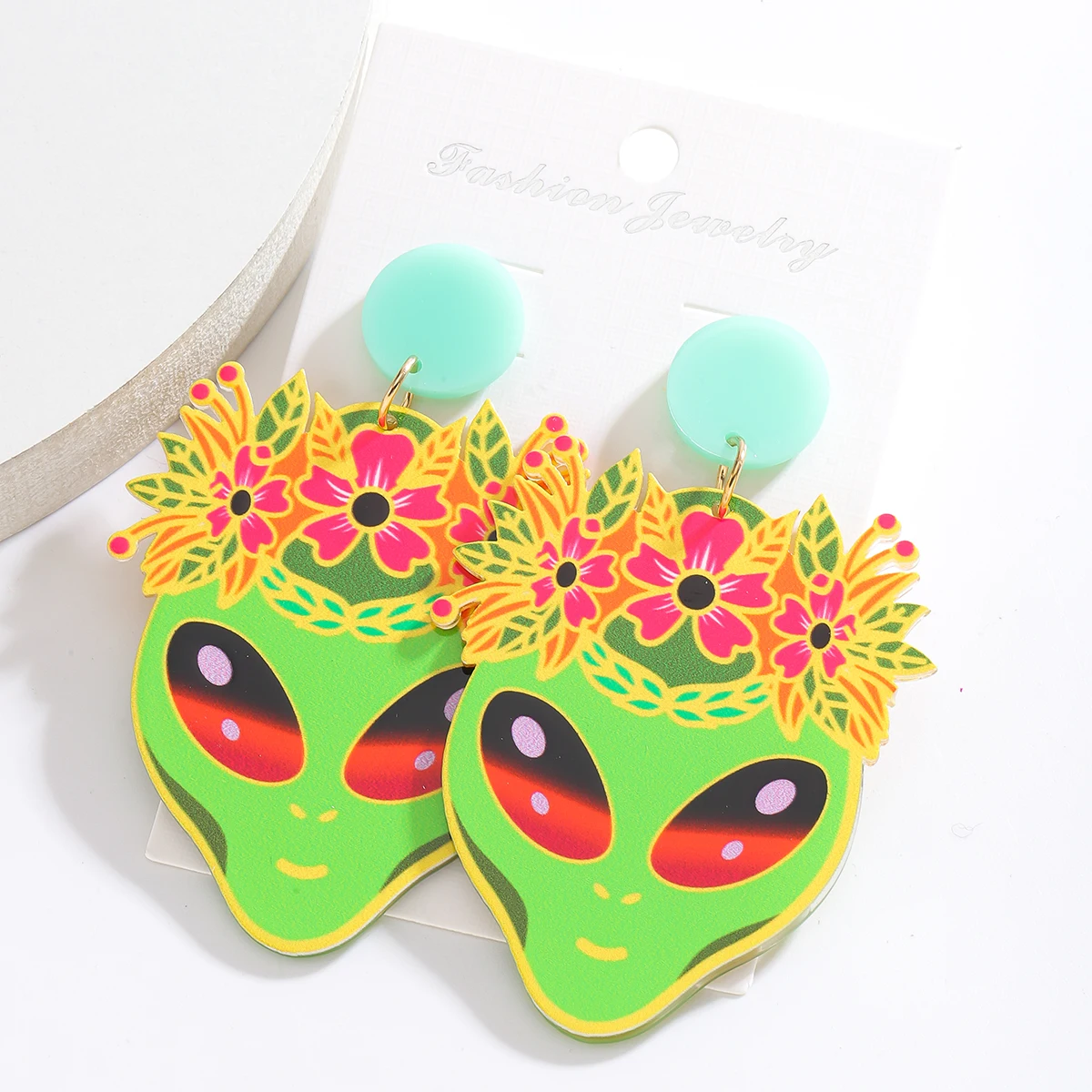 Vedawas Acrylic Alien Wreath Drop Earrings,Exaggerated Abstract UFO Colorful Printed Party Holiday Women Accessories