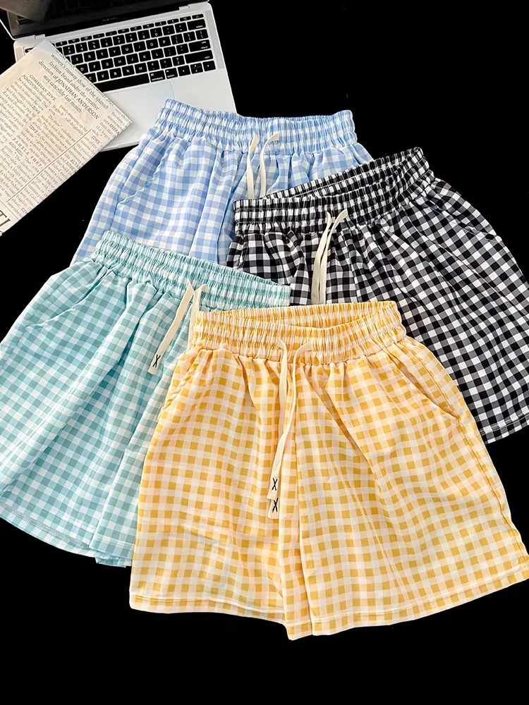 

plus Size 300 Pounds Dopaamine Plaid Lazy Pants Women's Loose Wide Leg Short Pants Suitable for Outdoor Wear Home Leisure Shorts
