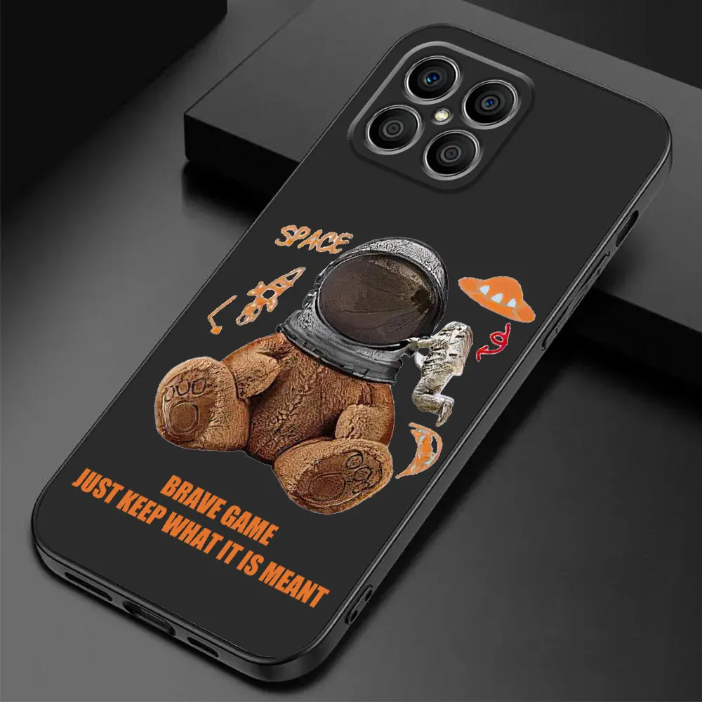 Cartoon Astronaut Bear Capa Shockproof Black Soft Case for Honor X8a X9a X6 90 Pro X6a X7 70 8X Magic5 Lite X8 Magic5 Cover