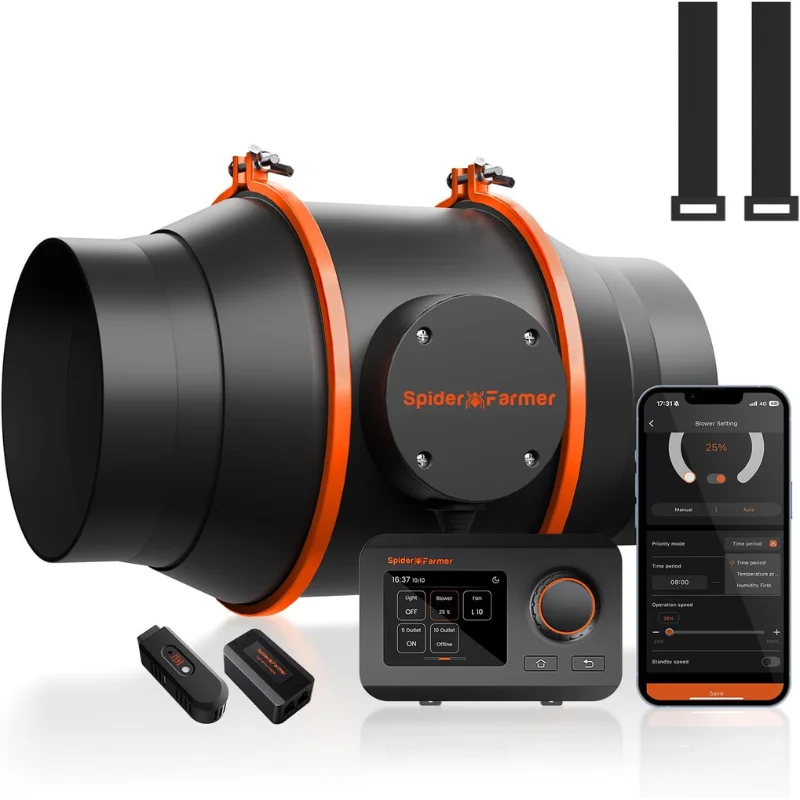 Spider Farmer 6 Inch Smart GGS Temperature Humidity Controller WiFi APP EC Motor Silent Grow Tent Air Grow Exhaust Duct Fan