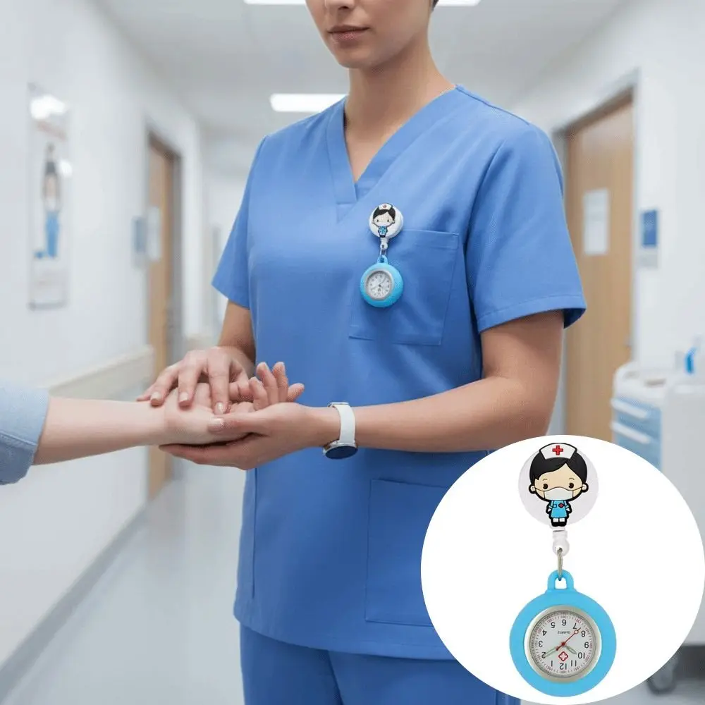 Cartoon FOB Pocket Watches Retractable Silicone Clip Badge Reel Fashion Accessories Simple Design Clip Hang Clock Women
