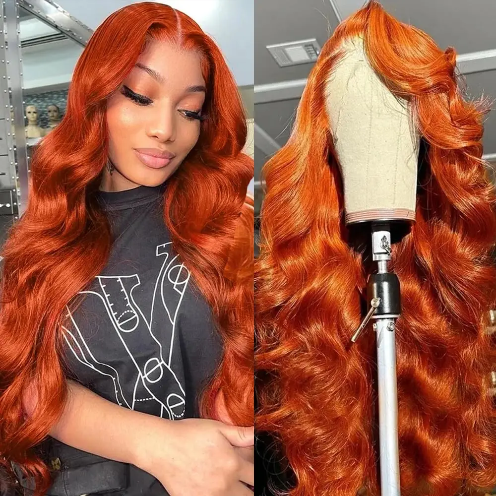 13x6 Ginger 200% Density Body Wave HD Lace Front Wigs 100% Human Hair for Women 13x4 HD Transparent Orange Colored on sale