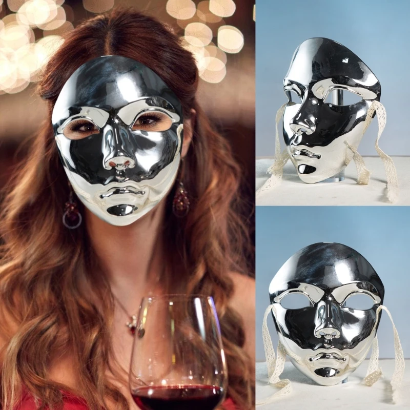 652f Maschera in maschera a colori metallici Maschera Halloween Maschera a faccia piena Maschera Accessori costumi per