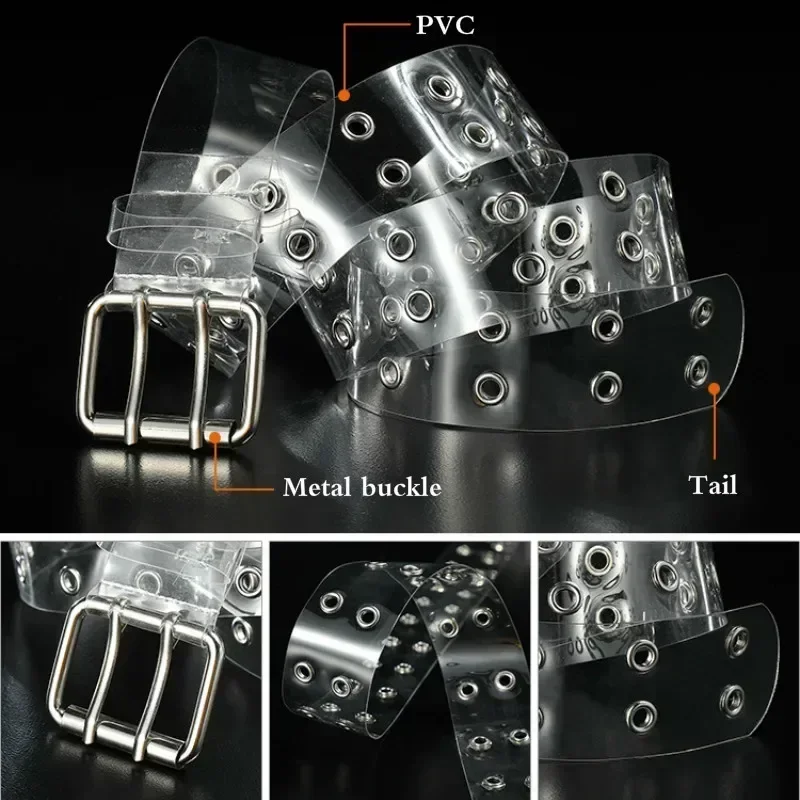 Summer Waistband Transparent Two Row PVC Belt Laser Square Pin