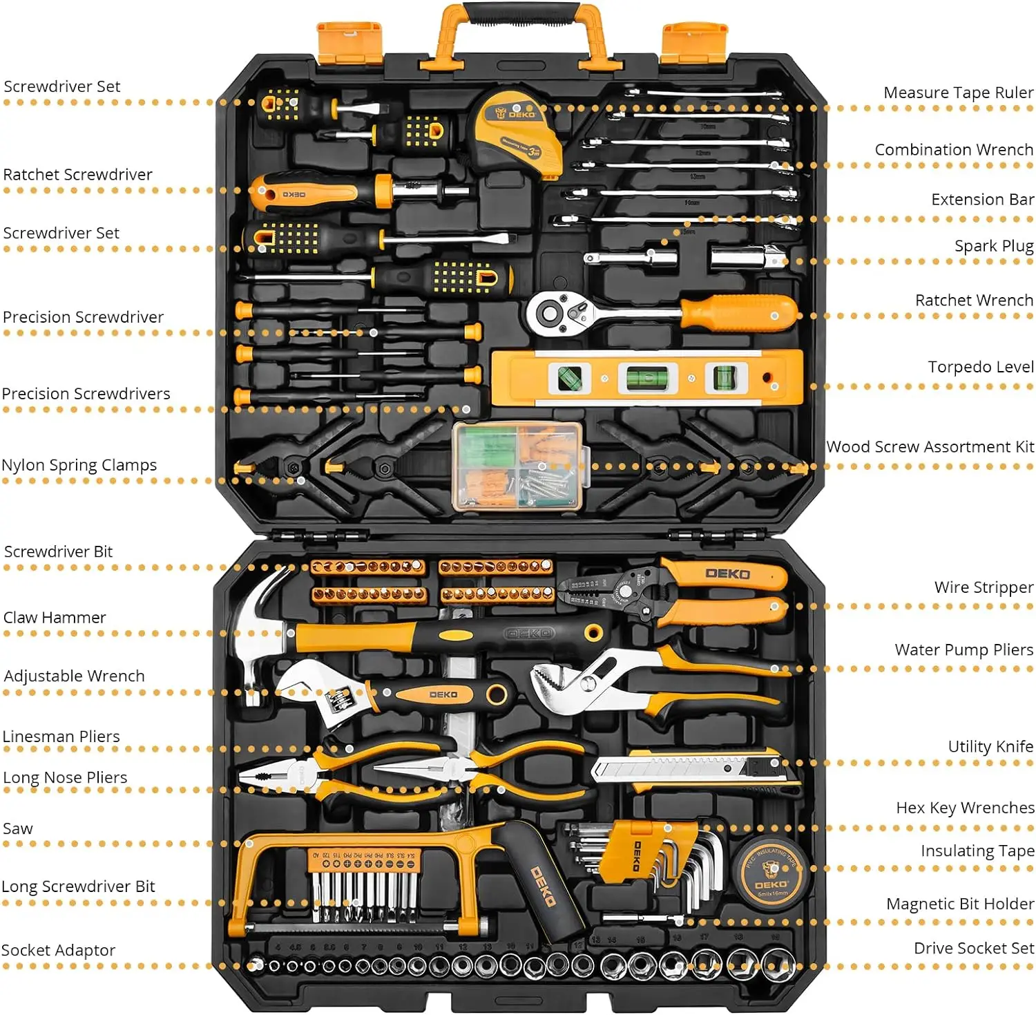 XMSJ Socket Wrench Auto Repair Tool Combination Package Mixed Tool Set Hand Tool Kit with Plastic Toolbox Storage Case