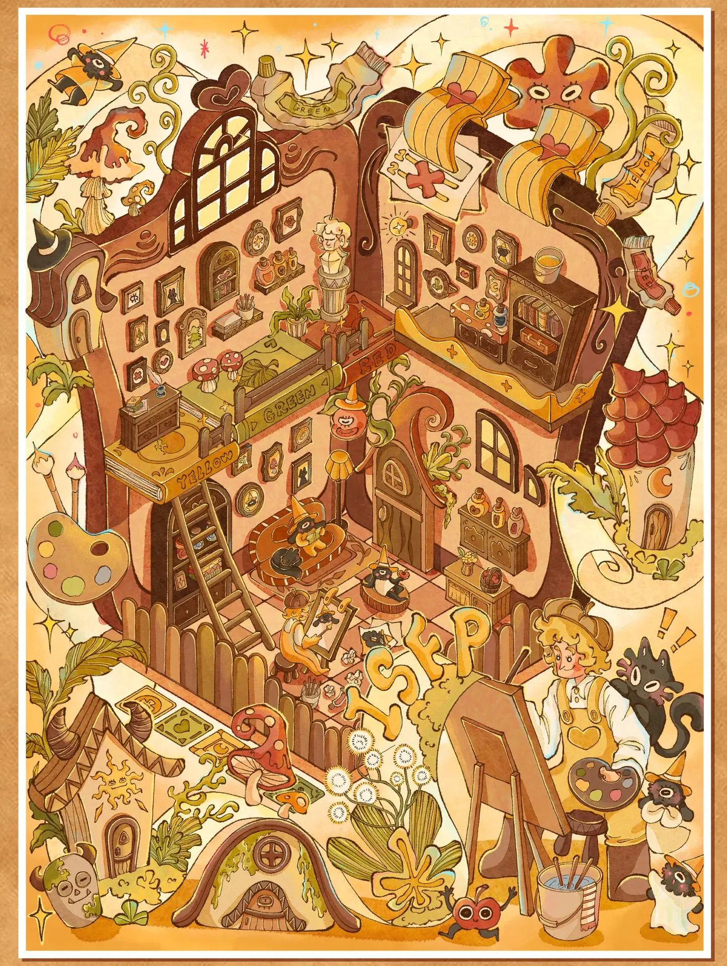 Kawaii Forest House 3D Painting House Landscape Sticker DIY Pocket Cabin Scene festival gift
