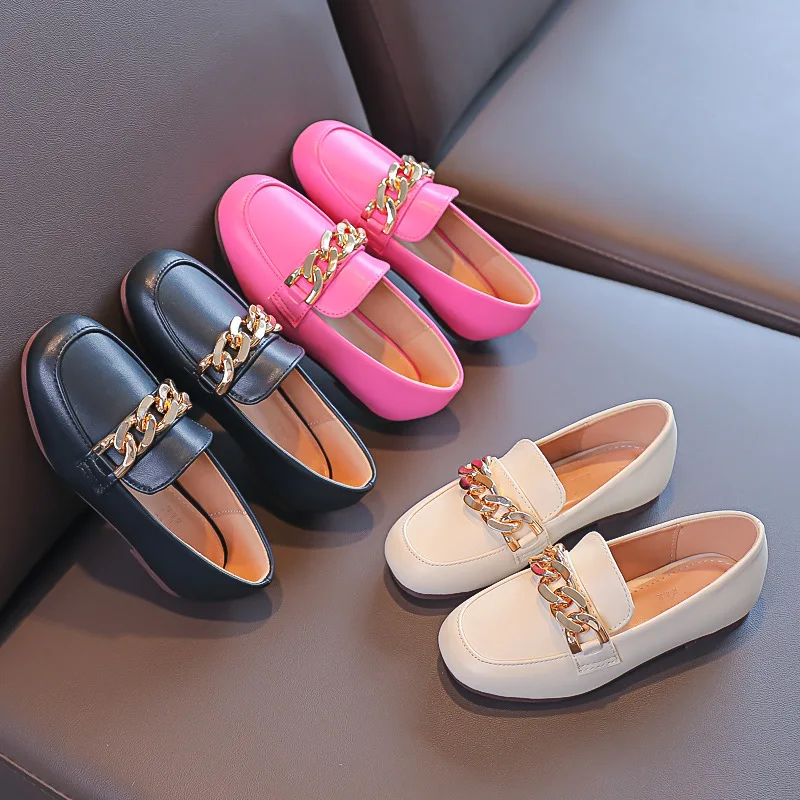 ULKNN Children's Metal Chain Flats Girls Slip On Shoe Kids Casual Loafers Spring Girl Leather Shoe British Baby Leather Shoe - Image 5