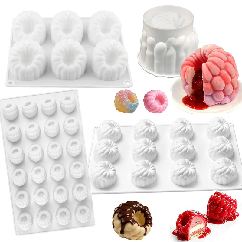 1/6/12/24 Cavity Raspberry Silicone Mold Fruit Shaped Mousse Cake Chocolate Soap Candy Jelly Candle Ice Cube Cream Wax Melts