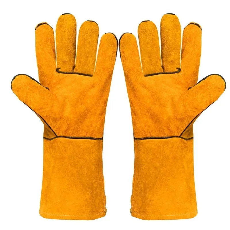 Cowhide Gloves Leather Cow Two Layer Welders Welding Wear-resistant High Temperature Heat Insulation Labor Protection Protection