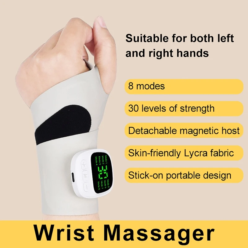 

8 Modes 30 Levels Wrist Massager Electric Rechargeable Hand Vibration Massage Relieves Tenosynovitis And Carpal Tunnel Fatigue