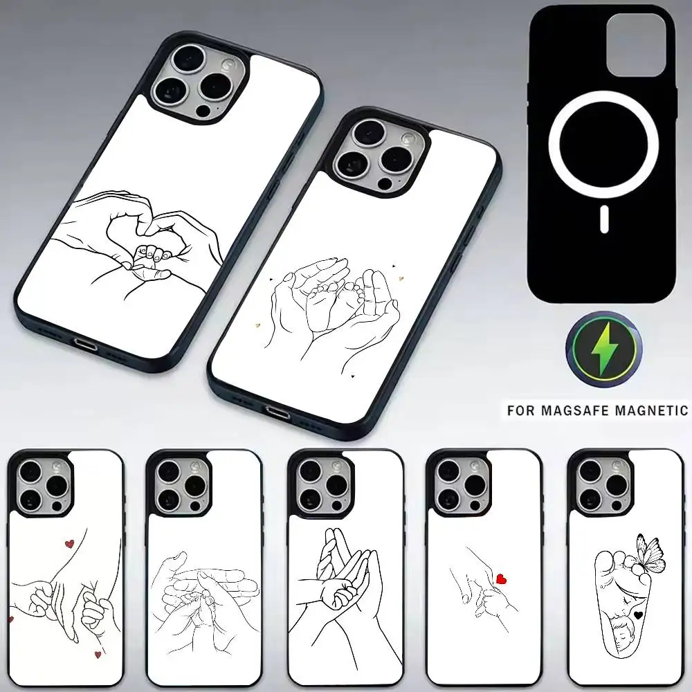 

B-Baby Mom daughter Son Dad Hands Phone Case For iPhone17,16,15,14,13,12,11 Plus,Pro Magnetic with Magsafe Wireless Charging