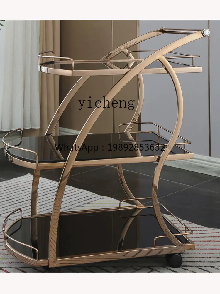 Hand Push Stainless Steel Meal Delivery Snack Cart 4S Shop Cake Cart Restaurant High-End Drinks Mobile Tea Weagon